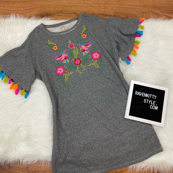 Uncle Frank Dresses & Skirts - Uncle Frank Embroidered Floral Tassel Trim Dress